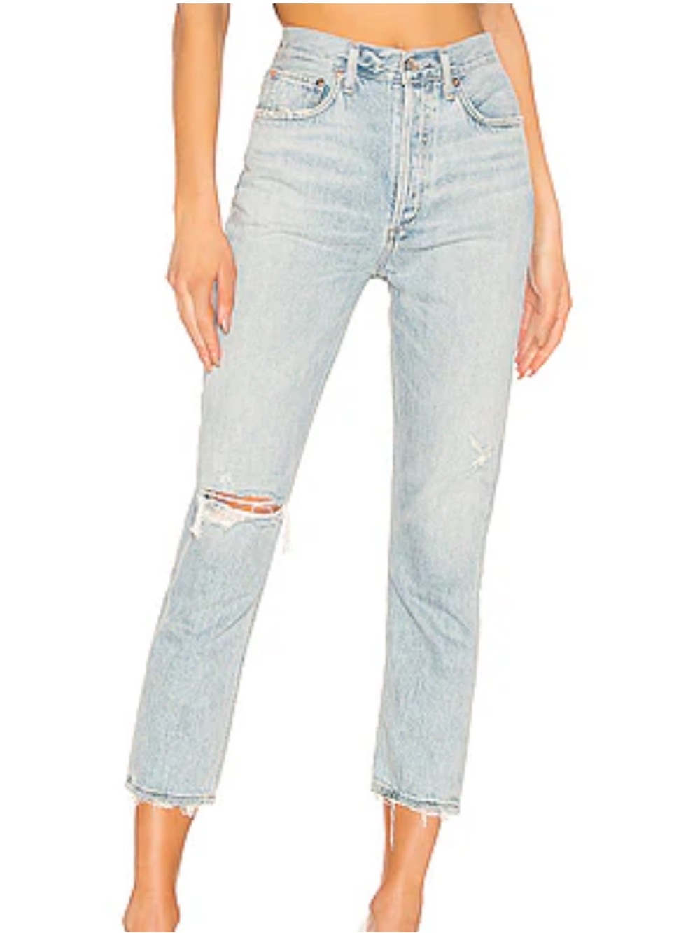 AGOLDE Riley Cropped Distressed Light Wash Jeans Size 25